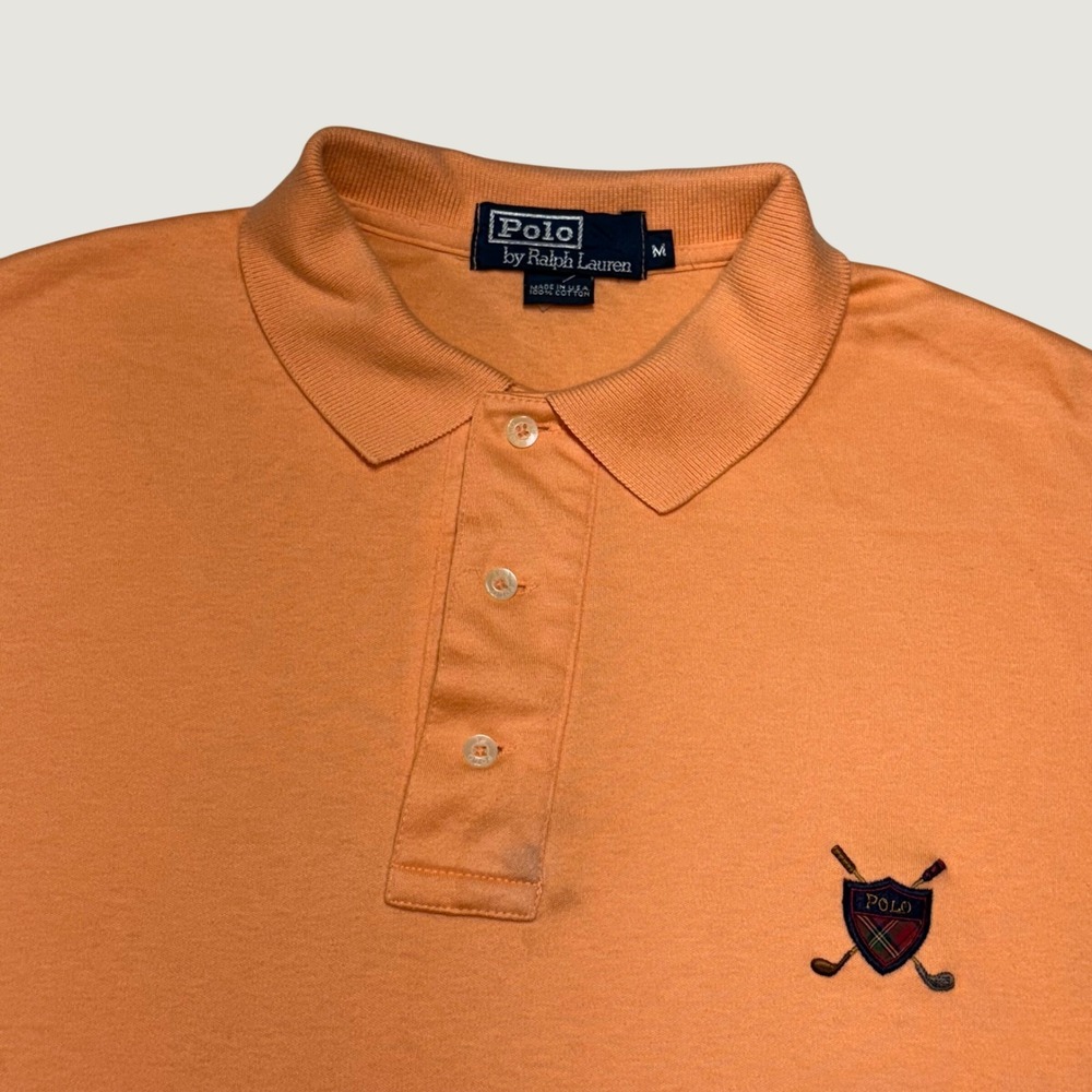Polo Ralph Lauren Polo Shirt Mens M Orange Vintage Golf Crest Made in USA 90s